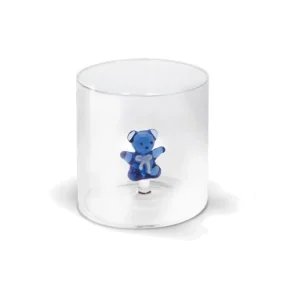 WD BICCHIERE IN VETRO BOROSILICATO CON SOGGETTO IN VETRO COLORATO ORSACCHIOTTO AZZURRO