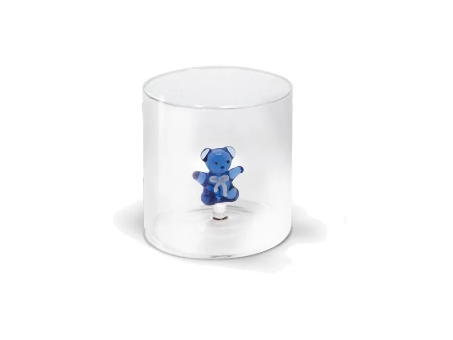 WD BICCHIERE IN VETRO BOROSILICATO CON SOGGETTO IN VETRO COLORATO ORSACCHIOTTO AZZURRO - immagine 2