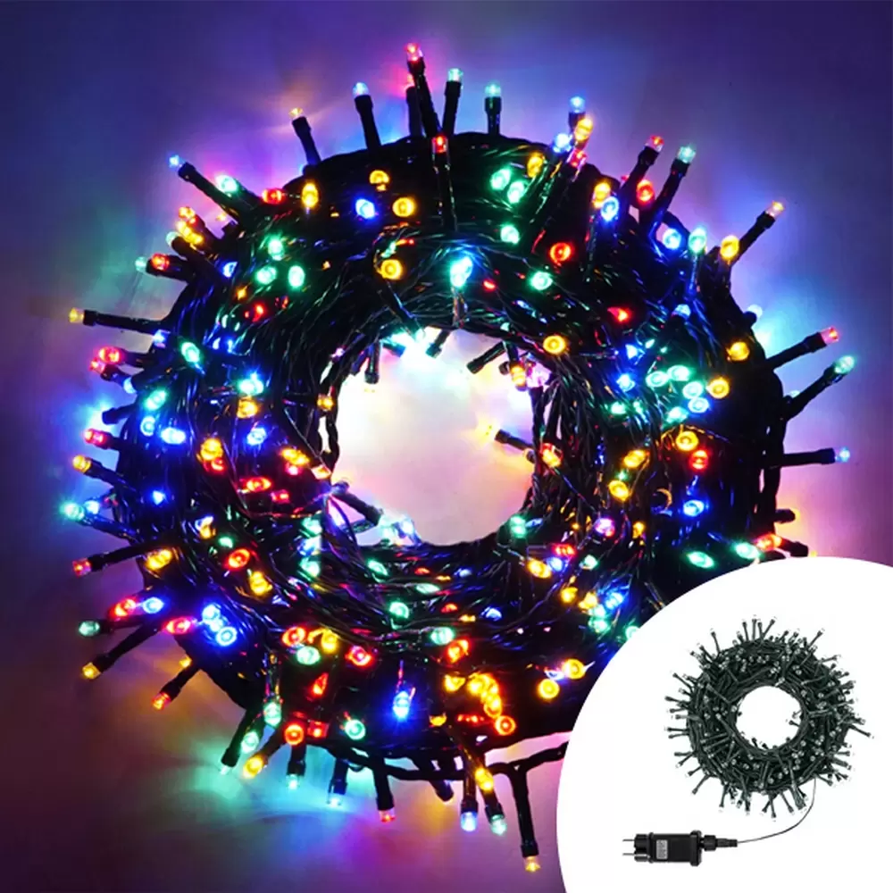 Catena di luci 15 metri da 300 Led Multicolore con cavo verde Wisdom - immagine 2