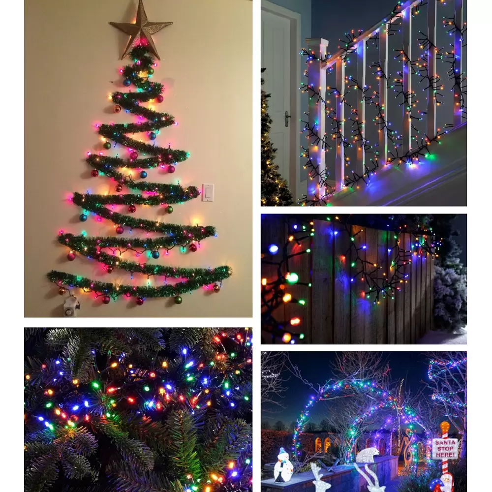 Catena di luci 15 metri da 300 Led Multicolore con cavo verde Wisdom - immagine 5