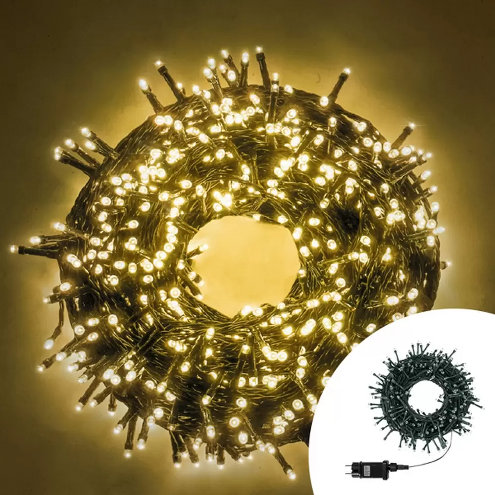 Catena di luci 25 metri da 500 Led Bianco Caldo con cavo verde Wisdom - immagine 2