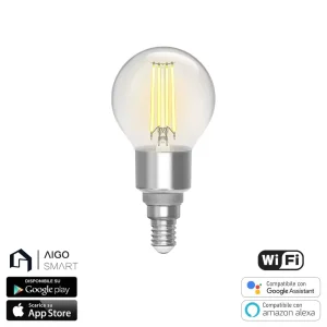 Lampadina Led a Filamento Smart G45 E14 4,5W WiFi CCT luce regolabile e dimmerabile Aigostar