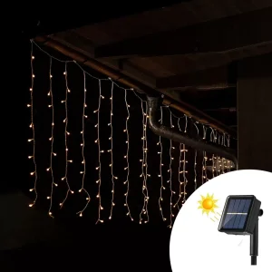 Tenda luminosa decorativa con pannello solare 3 metri 114 Led Bianco Caldo altezza 60cm da esterno Wisdom